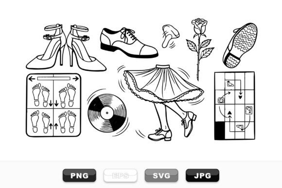Vintage Line Art Dance Shoe Steps